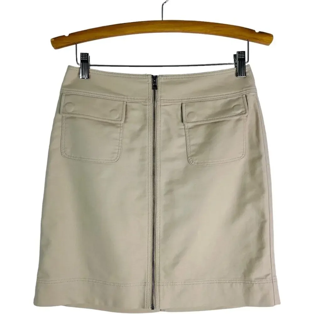 Ann Taylor tan zip cargo stretchy office preppy skirt 2